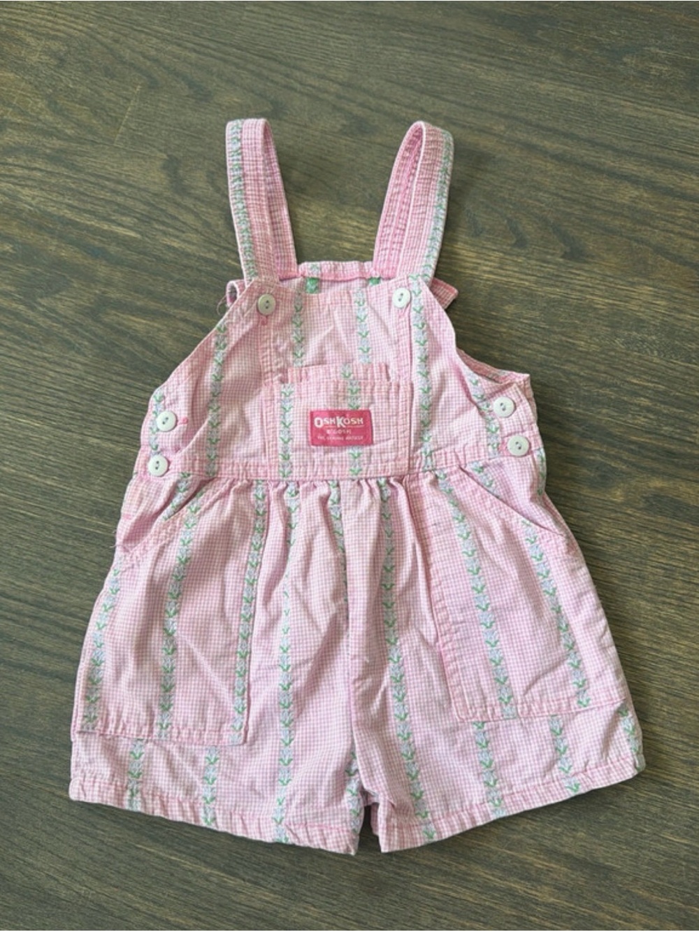 Vintage Papertag OshKosh B'gosh Pink Gingham Floral Shortalls 4T
